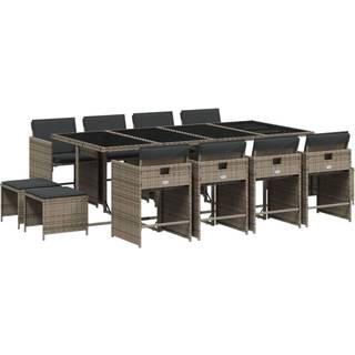 Spisebordssæt Til Haven 15 Dele Med Hynder Polyrattan - 12 / Grå / Glas