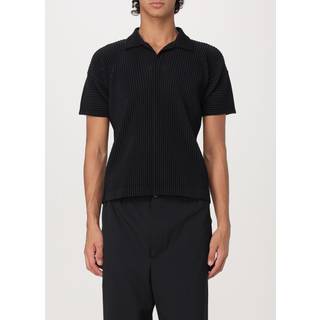 Short-Sleeved Pleated Polo Shirt in Black - 3