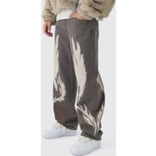 Mens Relaxed Rigid Brown Tint Moto Printed Jeans