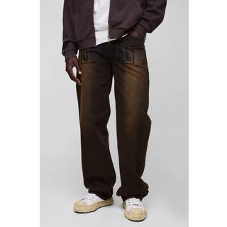 Mens Black Relaxed Rigid Stacked Ombre Official Printed Jeans