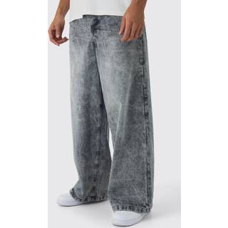 Mens Mid Grey Extreme Baggy Rigid Washed Denim Jeans