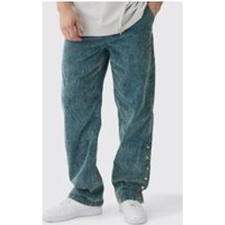 Mens Tall Relaxed Acid Wash Cord Popper Hem Trouser in Navy