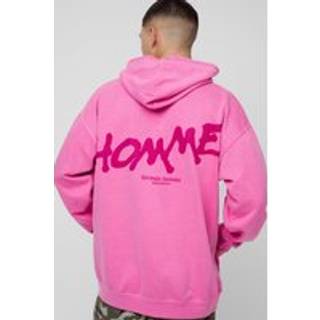 Mens Pink Oversized Washed Homme Graffiti Hoodie