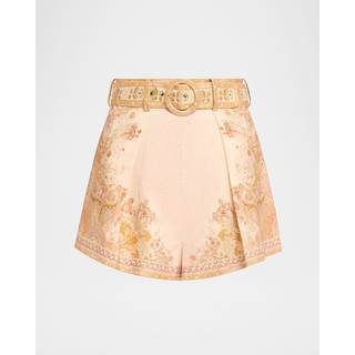 Zimmermann Acacia Tuck printed high-rise linen shorts - pink - XS