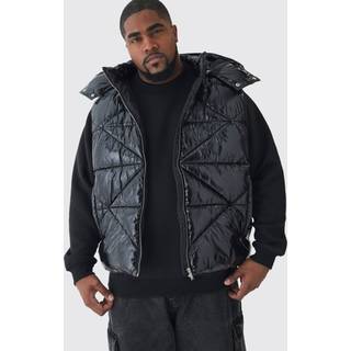 Mens Plus Quilted Zip Through Hooded Regular Fit Gilet In Black