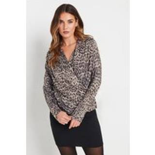 Lts Tall Natural Brown Leopard Print Soft Touch Wrap Top 22-24 Lts | Tall Women's Wrap Tops