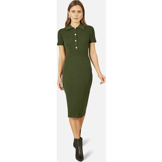 Yumi Fitted Rib strikket Midi Kjole med Daisy knapperL