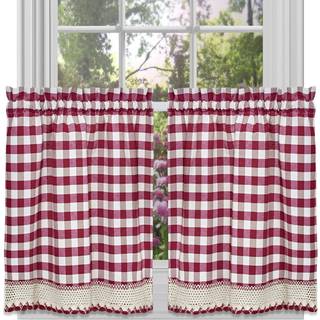 Sweet Home Collection Kitchen Window Curtain Panel Treatment Decorative Buffalo Check Design 36 """" Tier Bourgogne
