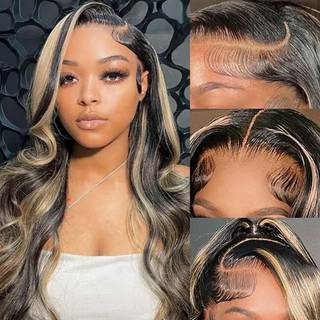 Juvid FB/27 Balayage Highlight Lace Front Wig Human Hair Body Wave Ombre 13X6 HD Lace Front Wig Human Hair For Women 180 Density Lace Frontal Wig