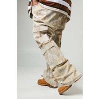 Mens Stone Plus Forest Camo Multi Cargo Slim Flared Jeans
