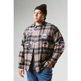 Mens Stone Plus Applique Distressed check Oversized Shirt