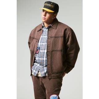 Mens Brown Plus Extreme Applique Oversized Denim Jacket