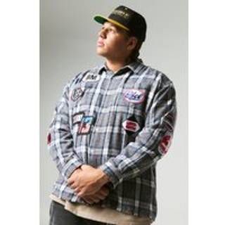 Mens Denim Plus Applique Distressed check Oversized Shirt