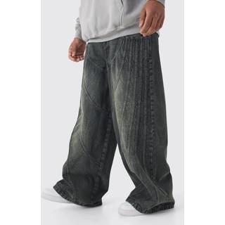 Mens Grey Extreme Baggy Rigid Panelled Tinted Denim Jeans