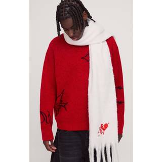 Mens Cream Heart Graphic Fringe Scarf
