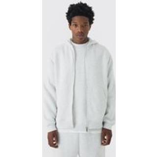 Mens Grey Marl 330GSM Oversized Basic Zip Through Hoodie