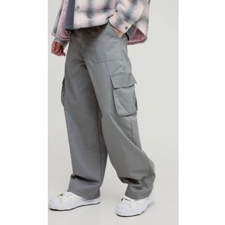 Mens Khaki Baggy Fit Fixed Waist Cargo Trousers