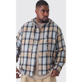 Mens Green Plus Hooded Regular Fit Checked Shirt