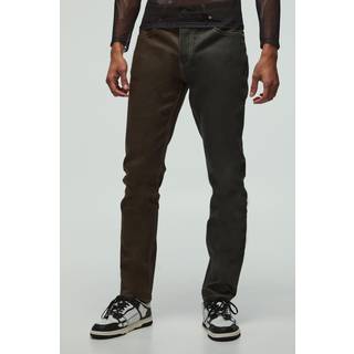 Mens Black Slim Rigid Spliced Coated Denim Jeans