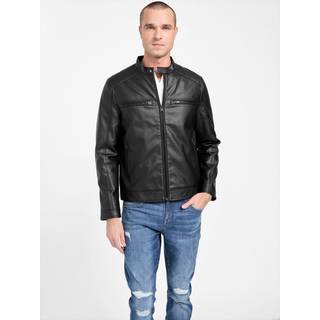 Mens Cross Applique PU Bomber Jacket In Black