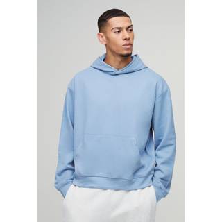 Mens Dusty Blue Oversized Boxy Heavyweight Interlock Hoodie
