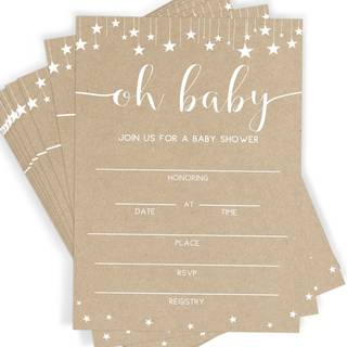 Trykt fest baby shower invitationer og konvolutter rustikke kraft s?t p? 25