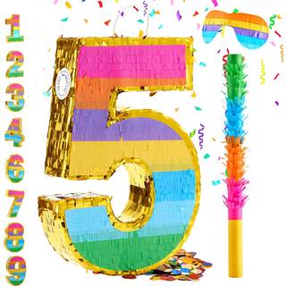 Muwoob Rainbow Number 5 Pinata til 5 -?rs f?dselsdagsfest dekorationer f?dselsdag Pinata med stick blindfold og konfetti b?rn p? jubil?um fejring
