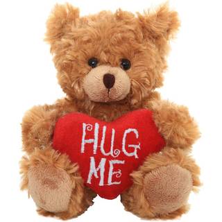 Plushland Fyldt Mocha Heart Bear - Plush Bear Toy For Kids & Voksne - Broderet hjertepude - Brun- 9 tommer (Hug Me 9 '')
