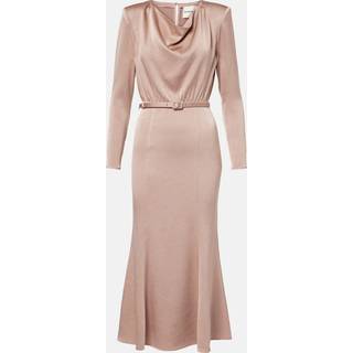Roland Mouret Belted satin crÃªpe midi dress - beige - XXXS