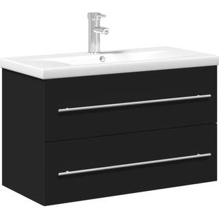 underskab til badeværelse med indbygget håndvask sort