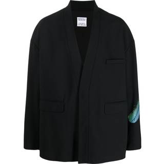 Mens Black Straight Fit Jacquard Textured Single Breasted Suit Blazer