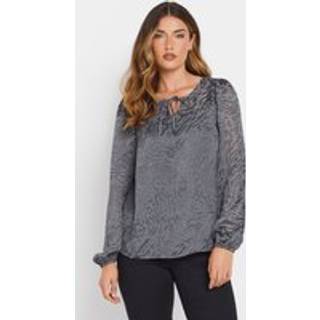 Lts Tall Grey Animal Burnout Tie Blouse Size 10