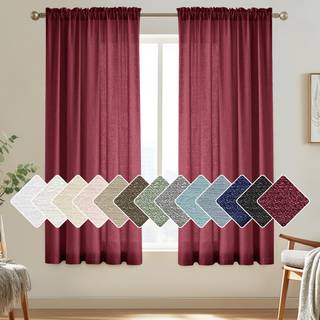 Melodieux Burgundy Semi Sheer Gardiner 54 tommer l?ngde til sovev?relse Stue Faux Linnedvindue Privatliv