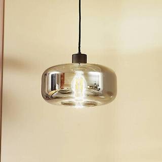 Glas hængelampe Hildur Lindby, dæmpbar, Aluminium/grå/zink, Stue/spisestue, Glas