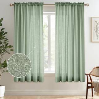 Melodieux Sage Green Semi Sheer Curtains 72 inches Long til sovev?relse Stue Linned Look Privacy Window Rod Pocket Sheer Drapes 52 """" W X 72 """" L