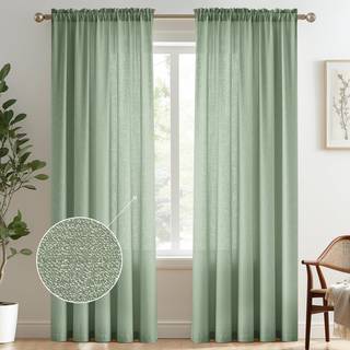 Melodieux Sage Green Semi Sheer Curtains 84 inches Long til stue Sovev?relse Linned Look Rod Pocket Windows Privacy Sheer Drapes 52 """" W X 84 """"