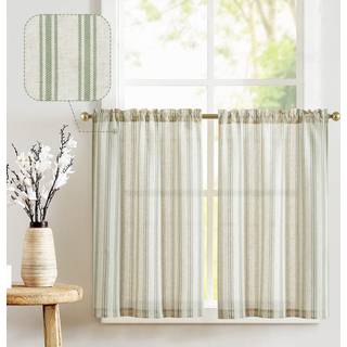 Jinchan Linen Kitchen Gardiner Stribede niveau gardiner 24 tommer caf? gardiner bondeg?rd sm? gardiner afbalanceret stribe halvvindue gardiner ly