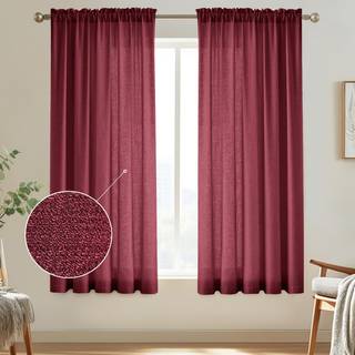 Melodieux Burgundy Semi Sheer Curtains 72 inches Long til sovev?relsesstue Linned Look Privacy Window Rod Pocket Sheer Drapes 52 """" W x 72 """" L 2