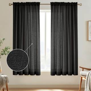 Melodieux sort halvrene gardiner 72 tommer lange til sovev?relses stue linned look privatlivsvindue stang lomme rene gardiner 52 """" W x 72 """" L 2