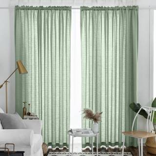 Melodieux Sage Green Semi Sheer Curtains 108 inches Long til stue Sovev?relse Ekstra lang linned Look Rustic Rod Pocket Sheer Drapes 52 """" W X 10