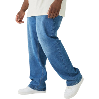 Mens Mid Blue Plus Relaxed Rigid Jeans