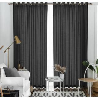 Melodieux sort halvrene gardiner 108 tommer lange til stue sovev?relse ekstra langt linned look rustikke grommet voile gardiner 52 x 108 tommer (