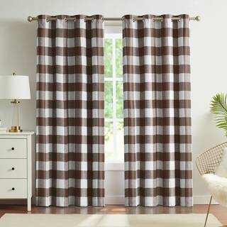 Melodieux Buffalo Check Plaid Blackout Gardiner 96 tommer lange til stue Sovev?relse Termisk isoleret v?relse m?rkere Grommet gardiner Brune 50 x