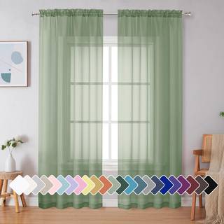 SimpleBrand Sage Green Sheer Curtains 90 tommer lange 2 paneler Lysfiltreringsstang Lommer Farge Farve Vindue Sheer Gardinpaneler Elegante gardin