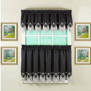 Dagens gardin Verona Reverse Embroidery Tier 30 """" Black/Rose 60 """" W x 30 """" L