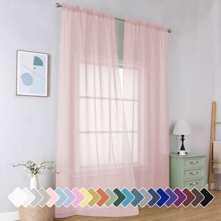 Simplebrand Blush Sheer Curtains 96 tommer lang lysfiltrering Lys Purple Rod Pocket Fastfarve Vindue Sheer Gardinpaneler Elegante gardiner og gar