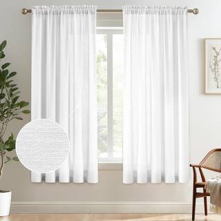 Melodieux White Semi Sheer Curtains 72 tommer lange til sovev?relsesstue Linned Look Privacy Window Rod Pocket Sheer Gardes 52 """" W X 72 """" L 2 P