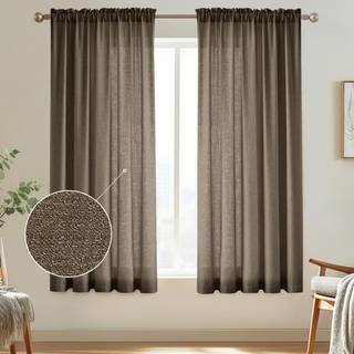 Melodieux Brown Semi Sheer Curtains 72 tommer lange til sovev?relsesstue Linned Look Privacy Window Rod Pocket Sheer Drapes 52 """" W X 72 """" L 2 P