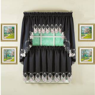 Dagens gardin Verona Reverse Embroidery Tier 36 """" Black/Rose 60 """" W x 36 """" L