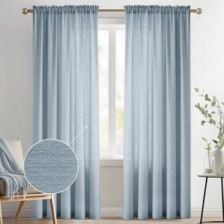 Melodieux st?vede bl? semi -rene gardiner 84 tommer lange til stue Sovev?relse Linned Look Rod Pocket Windows Privacy Sheer Drapes 52 """" W X 84 ""